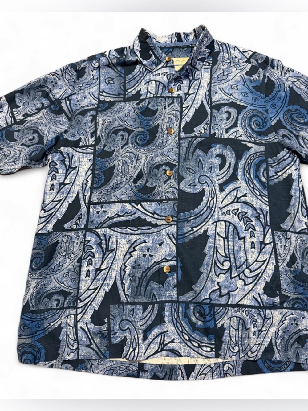 Tommy Bahama 100% Silk Paisley Button Up Shirt Blue Original Fit XL